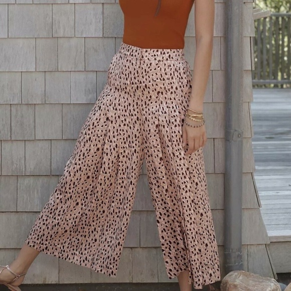 Anthropologie Tan Leopard Isobel Wide Leg Pants